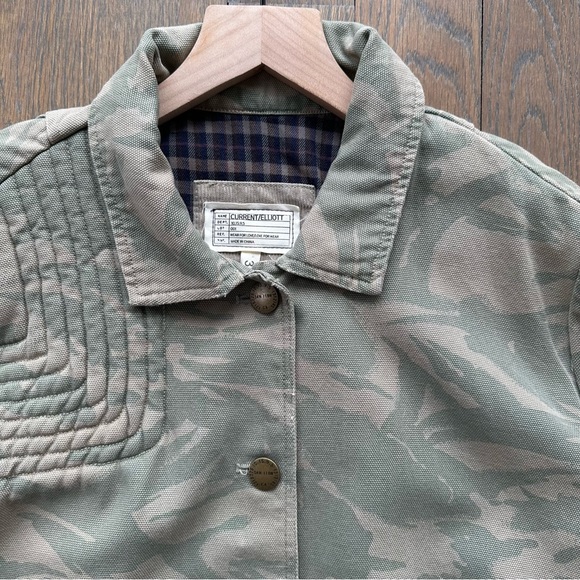 Current/Elliot The Foxhunt Jacket Cotton Canvas Olive/Tan Camo Size 3 / Large - Picture 4 of 10